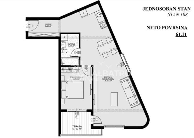 Prodaje se jednosoban stna od 59m² u Ulcinj