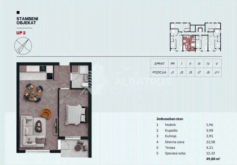 One-bedroom Apartment, 49m2, Šušanj, Bar