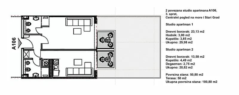 Prodaja, dvosoban stan, 100m², Budva