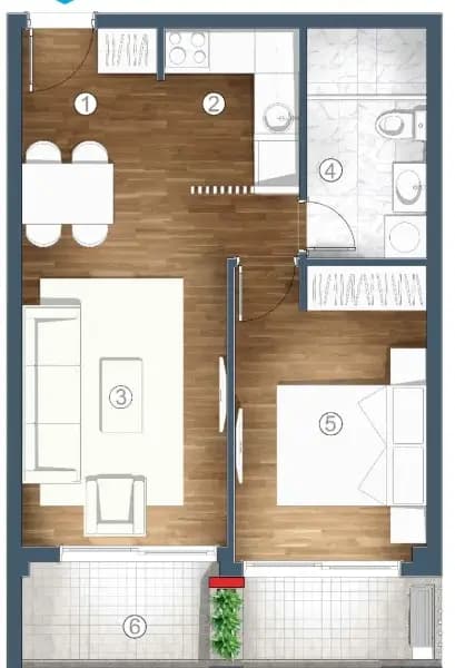 Продаж, однокімнатна квартира, 44м², Кава, Тіват