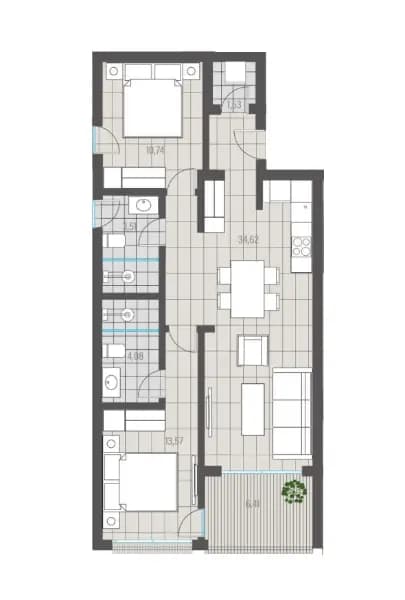 For sale, two-bedroom apartment, 74m², Porto Montenegro, Tivat